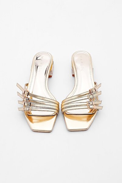 Marjin Dámské pantofle na podpatku s tupou špičkou Leykes Gold