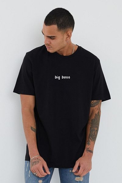 FN Ανδρικό μπλουζάκι Big Boss εμπριμέ μαύρο oversize