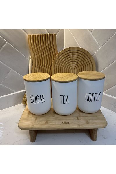 may home design 3-Piece Bamboo Lid Tea/Coffee/Sugar Jar