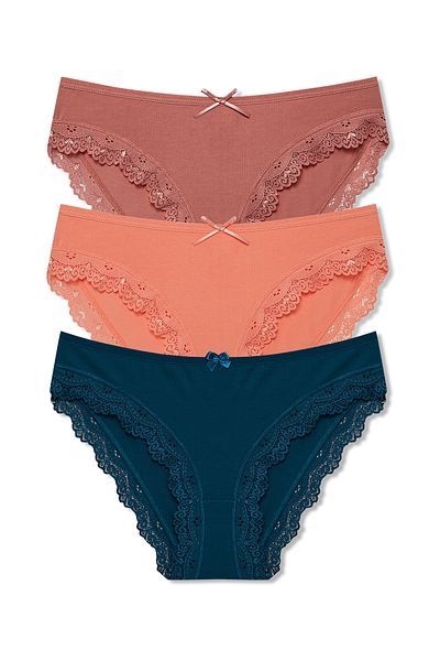 HNX Γυναικεία εσώρουχα 3 συσκευασιών Sur Lace Λεπτομερή βαμβακερά