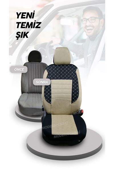 Modern Garaj Renault Clio 1-2-3-4, Symbol, Fluence, Megane 1-2-3 Uyumlu Gofrajlı Oto Koltuk Kılıfı Seti