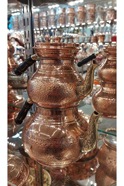 Bakır Center Bakır Çaydanlık & Bakır Demlik El Yapımı Taşlamalı Desenli Bakır...