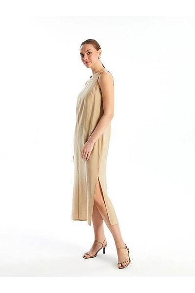 LC Waikiki Lcw Vision Beige Women's Crew Neck Solid Dress