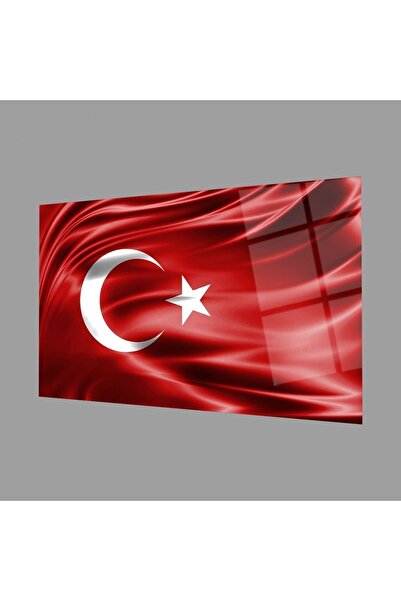 Genel Markalar Kırmızı Dalgalı Türk Bayrağı Cam Tablo Red Wavy Turkish Flag G...