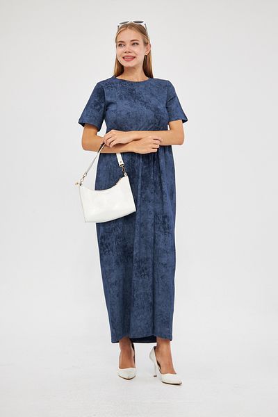 Avones Rochie maxi cu maneca scurta Cupra - Efect de spalare cu acid si adunat