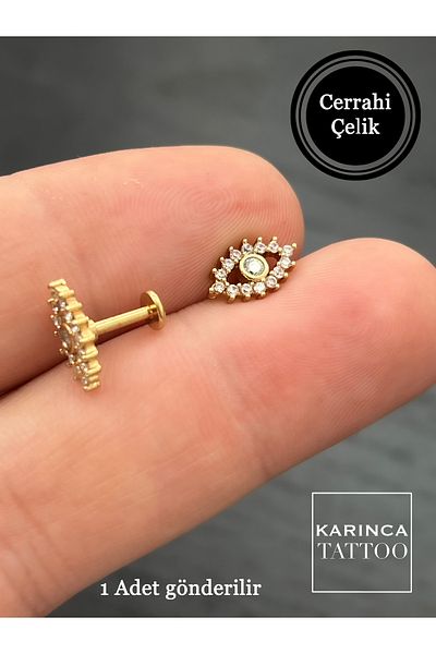 Karınca Piercing Evil Eye Bead Rhinestone Piercing Flat Conch Forward Helix Cartilage Tragus Piercing Earrings