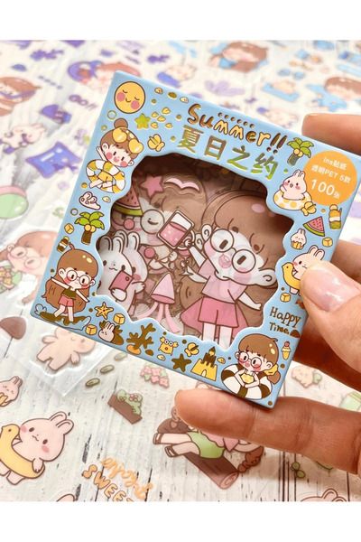 Genel Markalar Sevimli Çocuklar/ 100 Yaprak 500 Adet Mini Kutu Şeffaf Pet Sticker Seti/Etiket/Çıkartma