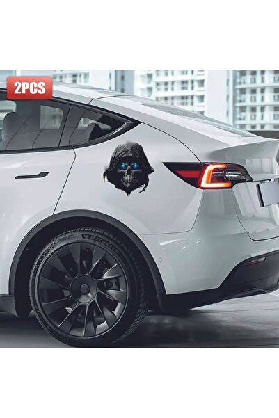 ÖZKAŞ Kafatası Mavi Gözlü 3D Stciker UV Soğuk Baskı Etiket Oto Aksesuar Motor...