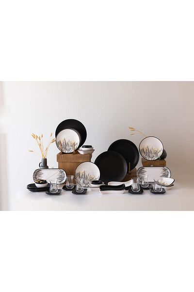 Keramika Black Matte and Yellow Colored Breakfast Set