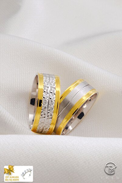 Twem Silver Doğanın Güzelliği Birleşimi 925 Ayar Gümüş Alyans Çift Alıma Beştaş Hediye (TEK YÜZÜK FİYATIDIR)