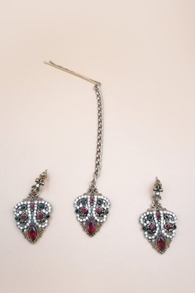 Kaftan Collection 3 Piece Indian Earrings and Forehead Set