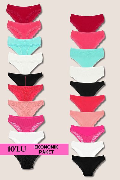 DONEX Pachet de chiloți bikini din dantelă - 10 bucăți 799 TL, în schimb 439 TL