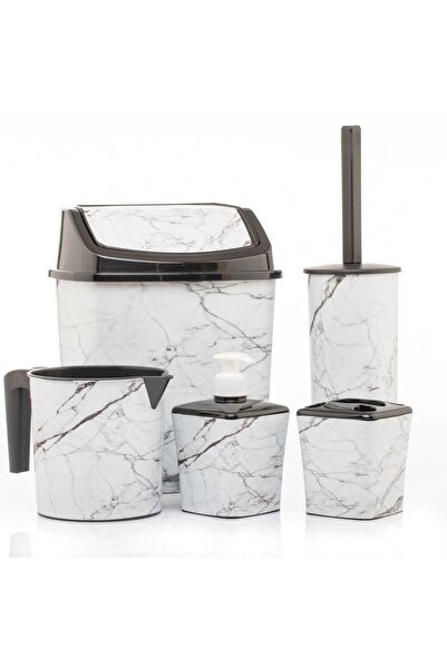 okacih Σετ μπάνιου Κάδος απορριμμάτων Βούρτσα τουαλέτας Κούπα Δοχείο σαπουνιού Θήκη οδοντόβουρτσας 5 τεμαχίων 5 τεμαχίων Λευκό μάρμαρο