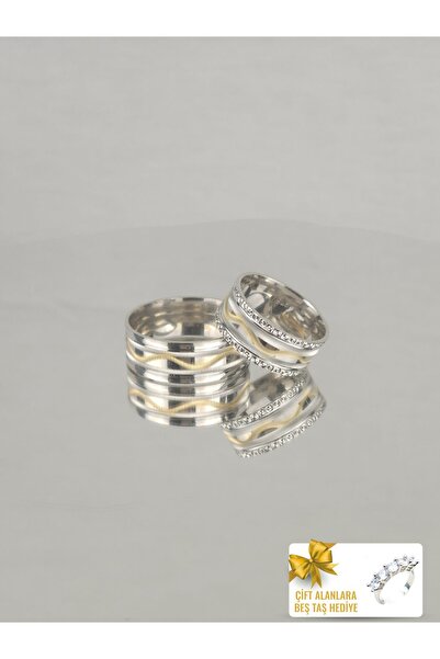 Twem Silver Renkli Inci Ahenk Yüzük 925 Ayar Gümüş Alyans Çift Alıma Beştaş Hediye (TEK YÜZÜK FİYATIDIR)