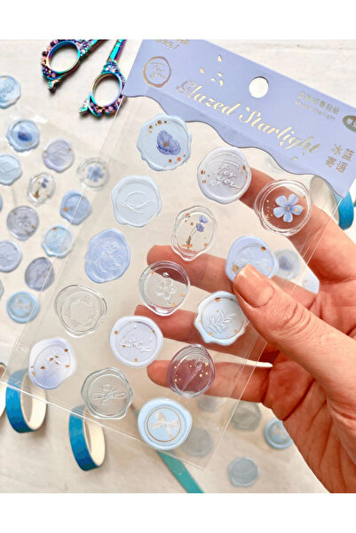 Kağıt Gemi Dükkan Glazed Starlight Tek Yaprak 3D Mavi 15 Adet Sticker Mühür/Damga/Sanat Çıkartmaları/Etiket
