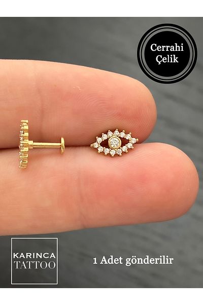 Karınca Piercing Evil Eye Bead Rhinestone Piercing Flat Conch Forward Helix Cartilage Tragus Piercing Earrings