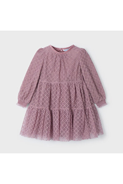 MAYORAL Κοριτσίστικο χρυσό φόρεμα με μακρυμάνικο τούλι ροζ L24K4910