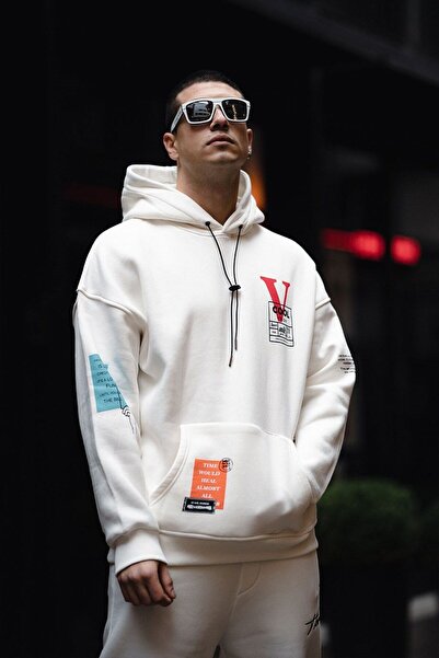 HYPERS V Cool Printed Ecru Hoody Jogger Set