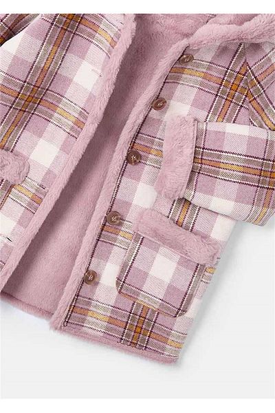 MAYORAL Pink Plaid Girl's Plush Coat - 4485