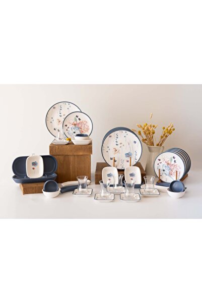 Keramika Takım Kahvaltı Büyük Renkli Çiçekli 6 Kişilik
