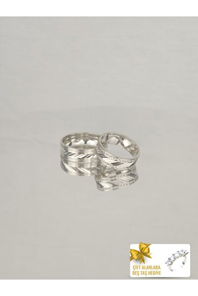 Twem Silver Gümüş Çizgiler Zarif Ahenk 925 Ayar Gümüş Alyans Çift Alıma Beştaş Hediye (TEK YÜZÜK FİYATIDIR)