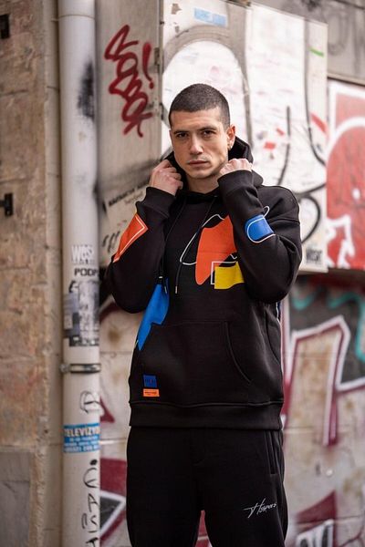 HYPERS Colorful Printed Black Hooded Sweatshirt Jogger Set