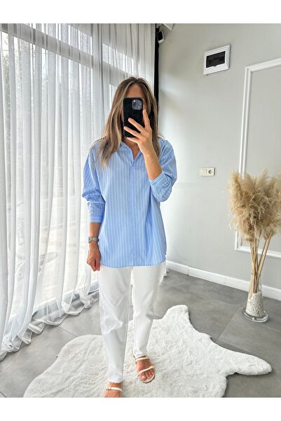 Butik Açık Mavi Çizgili Gömlek