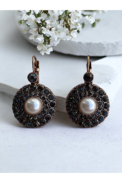 FAYRA ACCESSORIES Kristal Taşlı Yuvarlak Inci Küpe