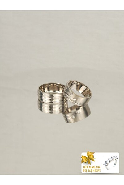 Twem Silver Renkli Gümüş Çizgiler Rüya 925 Ayar Gümüş Alyans Çift Alıma Beştaş Hediye (TEK YÜZÜK FİYATIDIR)