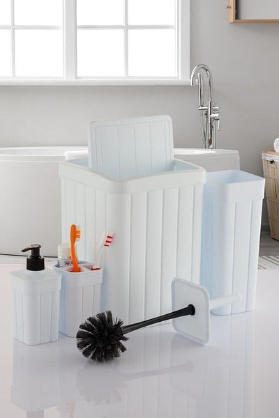 okacih 4-Piece Bathroom Set Trash Can Toilet Brush Soap Dish Toothbrush Holder 4 Pieces
