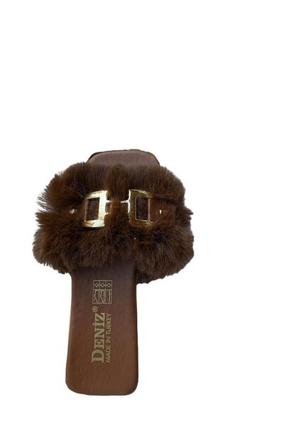 DENİZ Women's Slippers - Furry and Buckle