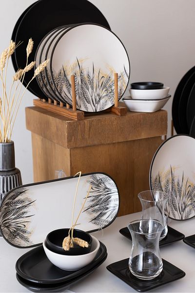 Keramika Black Matte and Yellow Colored Breakfast Set