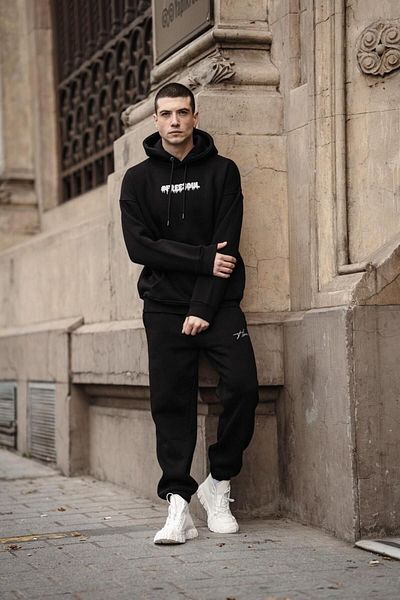 HYPERS Freesoul Printed Black Oversize Hooded Sweatshirt Jogger Set
