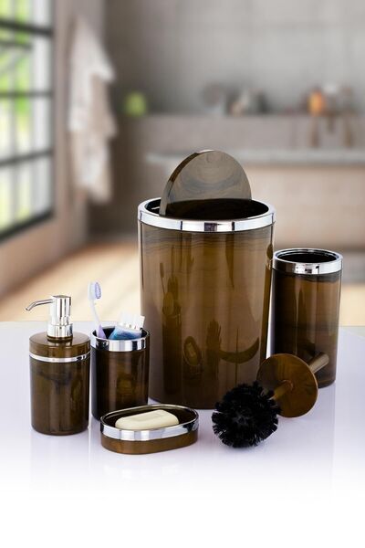 okacih طقم حمام كروم 5 قطع بمظهر رخامي