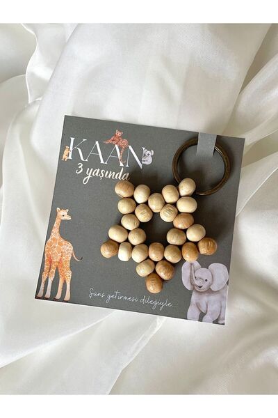 20Pcs Name Custom Written Birthday Newborn Gift Card Wooden Beads Star Keychain