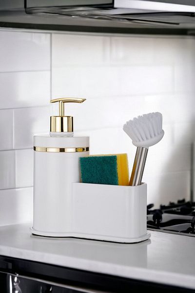 okacih Liquid Soap Dispenser with Tank Kitchen Bathroom Detergent Dispenser Soap Dispenser Brush Sponge Not Included