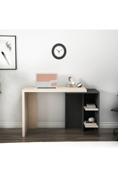 ARNETTİ Palermo Raflı Modern Tasarım Çalışma Bilgisayar Masası, Bej Antrasit - Palermo