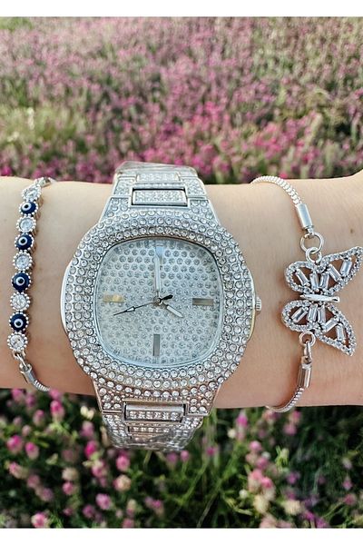 Spectrum Women's Silver Color Stone Embroidered New Season Steel Cord Watch (ONLY WATCH)