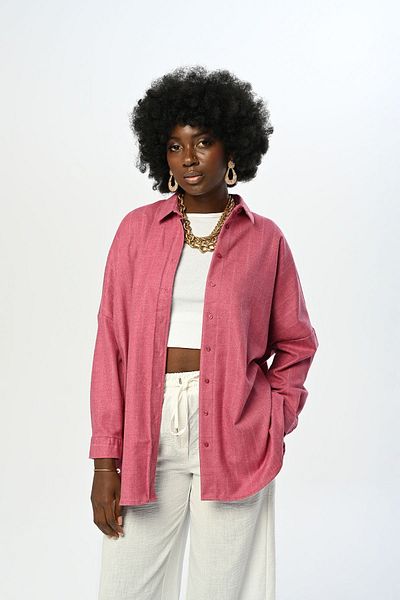 Orfeo Negro Women's - SoliD Color StripeD Oversize Shirt