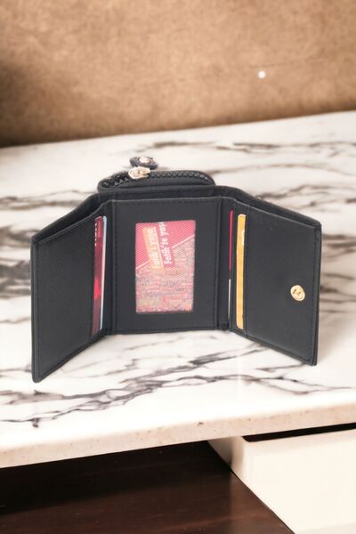 dericom Kadın Kırınkıl Kumaş Çıtçıtlı Ve Fermuarlı Şık Siyah Cüzdan Kartlık Aksesuar