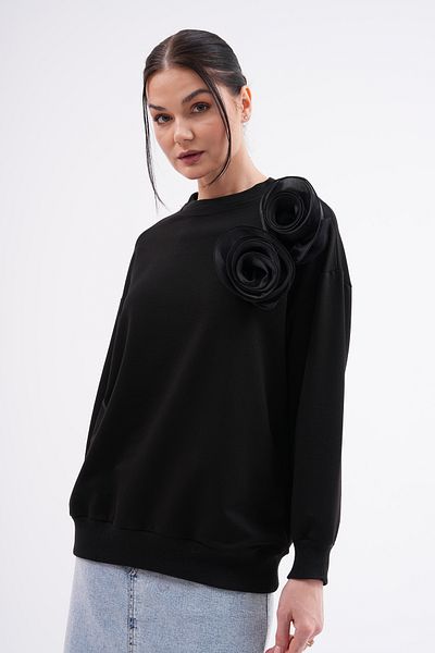 Pulli Collection Νέα σεζόν μαύρη μπλούζα με ροζ καρφίτσα