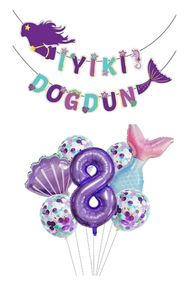 BİDOLUMUTLULUK Deniz Kızı Folyo Set Konsept Doğum Günü Set Yaş Rakam Folyo