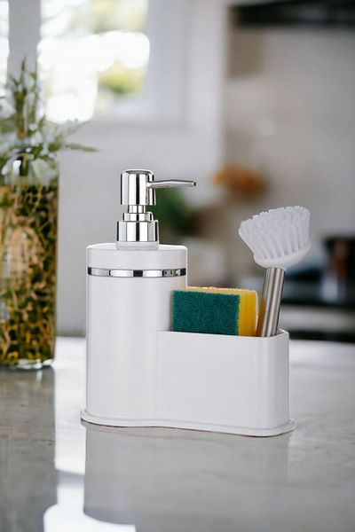 okacih Liquid Soap Dispenser with Chamber Kitchen Bathroom Detergent Dispenser Soap Dispenser Brush with Sponge Chamber Brush is Not Included