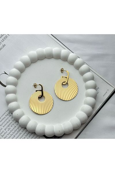 DEMOKAN Sunshine Patterned Steel Women's Earrings - Round Plate