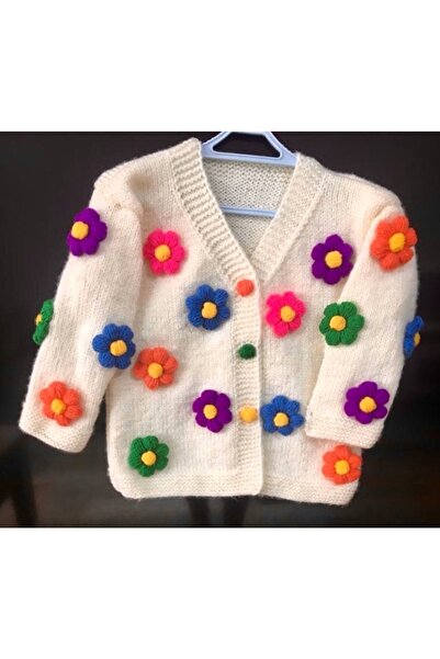 GÜNEŞ KİDS Floral Hand Knitted Children's Cardigan