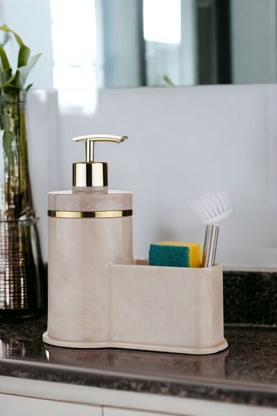 okacih Marble Patterned Container Liquid Soap Dispenser Kitchen Bathroom Detergent Dispenser Brush Sponge Not Included