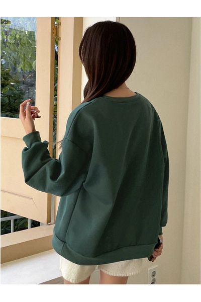 PALPİTO Hanorac oversize pentru femei cu imprimeu Nefti Green Guardian - decolteu