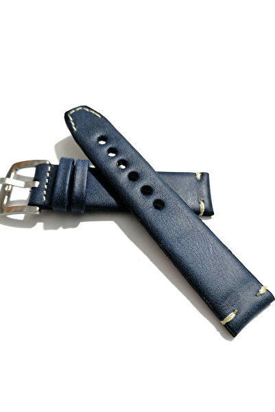 FADO Her Saate Uygun  El Yapımı 22  mm Hakiki  Deri Kordon  mavi