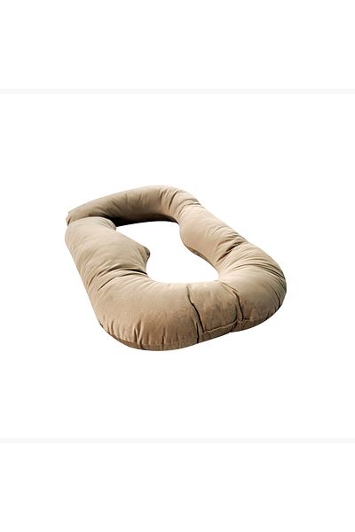 In House Velvet Pregnancy Pillow U-Shaped For Full Body Support - 160×83×26 Cm - Light Brown