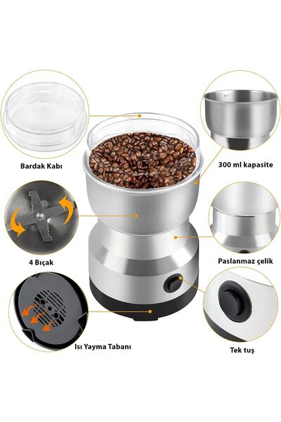 CARNIVAL LAND Elektrikli Kahve Baharat Öğütücü Bakliyat Tahıl Tohum Değirmeni Tchibo Filtre Çekirdek Kahve